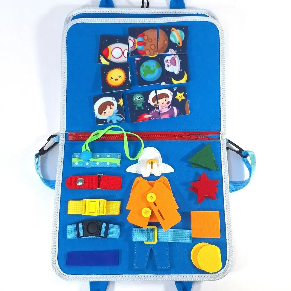 Montessori Busy Board Quiet Book Toddler Sensory Learning Travel Toy Blue